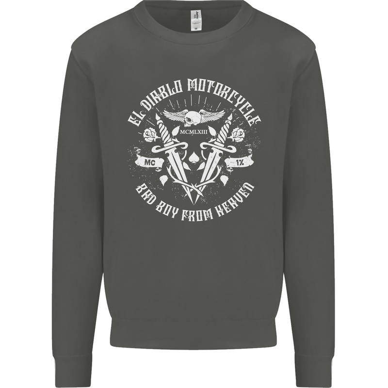 El Diablo Motorcycle Biker Motorbike Kids Sweatshirt Jumper Storm Grey