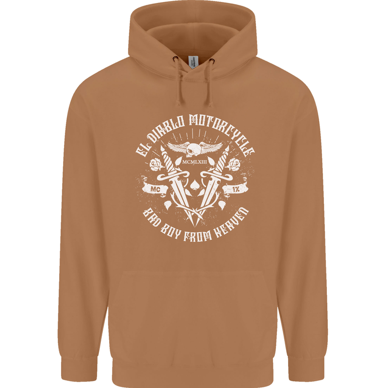 El Diablo Motorcycle Biker Motorbike Mens 80% Cotton Hoodie Caramel Latte