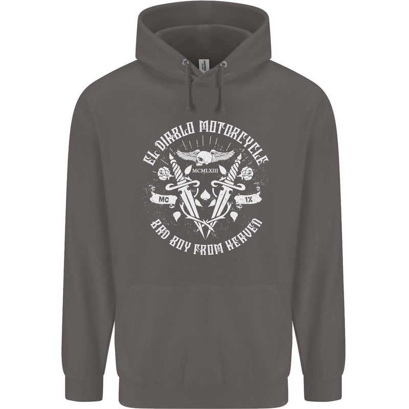 El Diablo Motorcycle Biker Motorbike Mens 80% Cotton Hoodie Charcoal