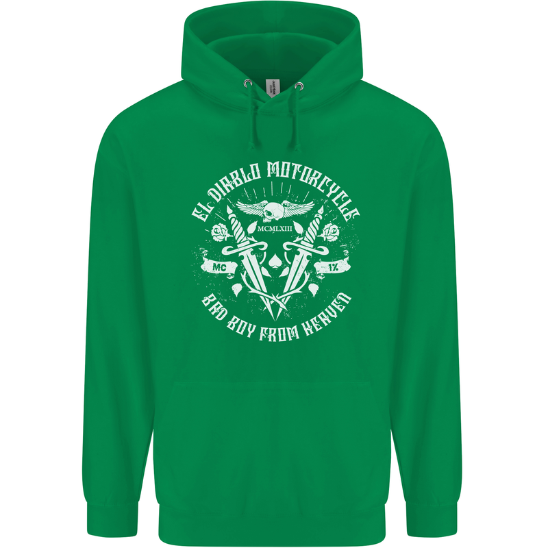 El Diablo Motorcycle Biker Motorbike Mens 80% Cotton Hoodie Irish Green