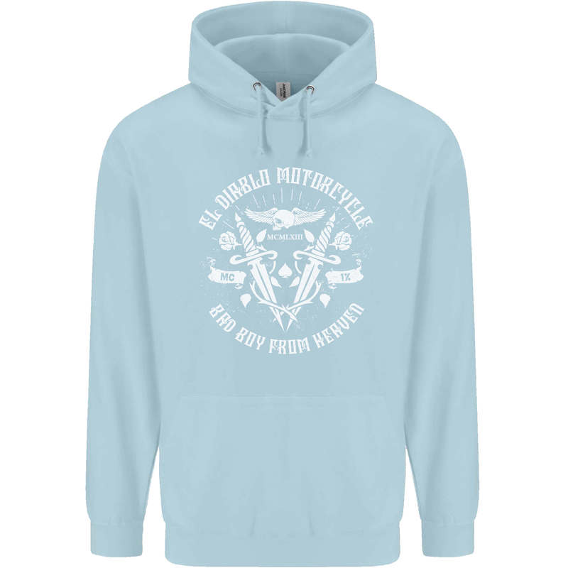 El Diablo Motorcycle Biker Motorbike Mens 80% Cotton Hoodie Light Blue