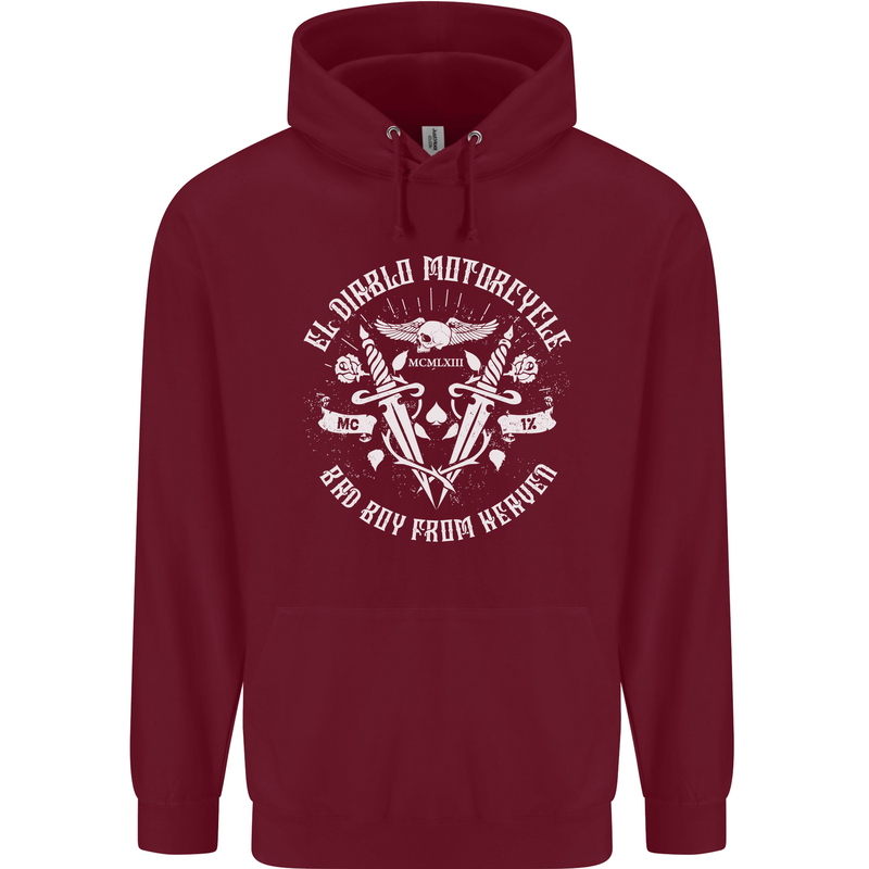 El Diablo Motorcycle Biker Motorbike Mens 80% Cotton Hoodie Maroon