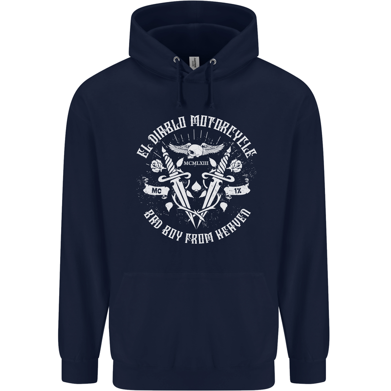 El Diablo Motorcycle Biker Motorbike Mens 80% Cotton Hoodie Navy Blue