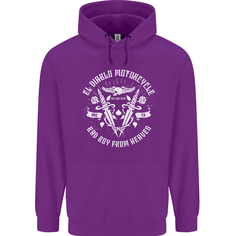 El Diablo Motorcycle Biker Motorbike Mens 80% Cotton Hoodie Purple