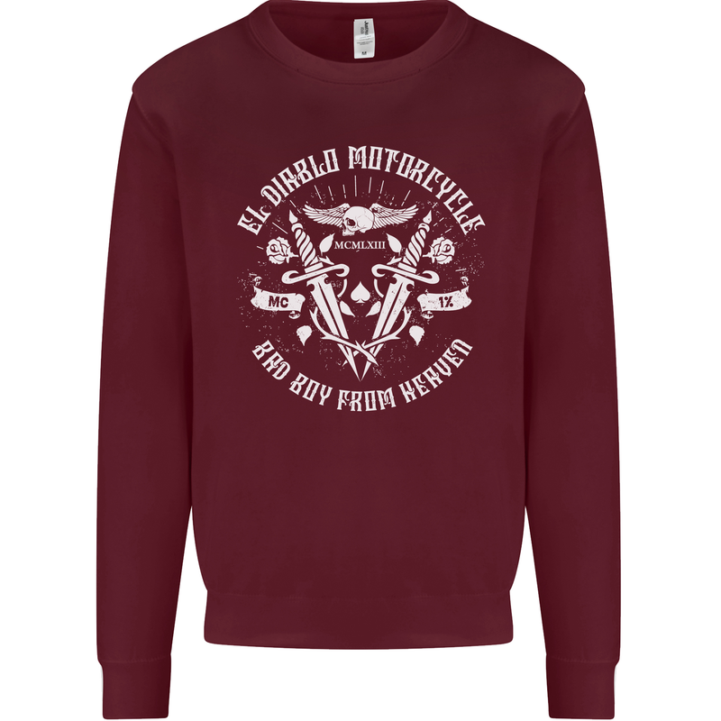 El Diablo Motorcycle Biker Motorbike Mens Sweatshirt Jumper Maroon