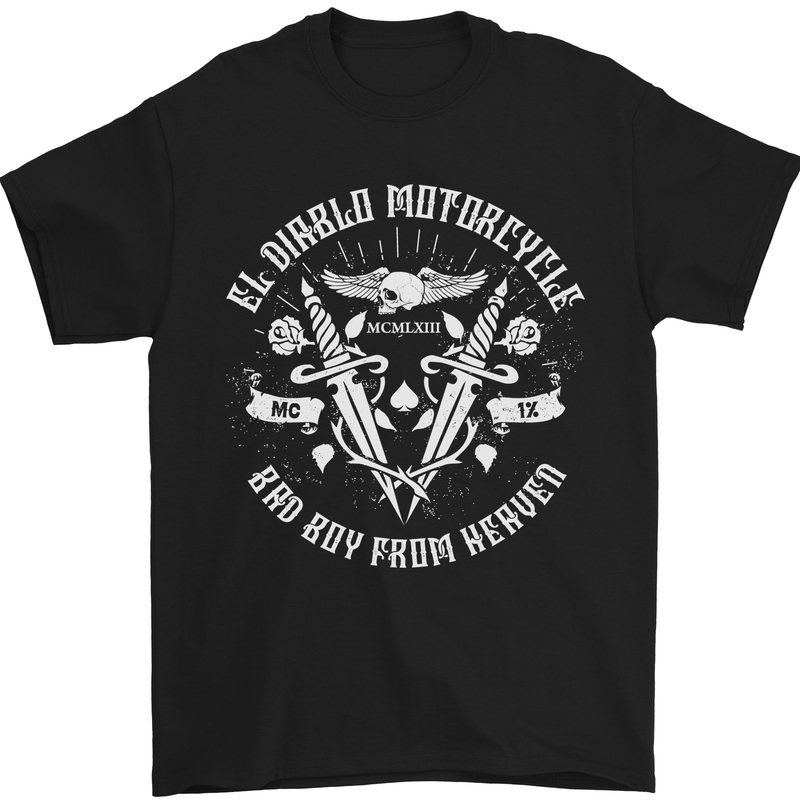El Diablo Motorcycle Biker Motorbike Mens T-Shirt Cotton Gildan Black