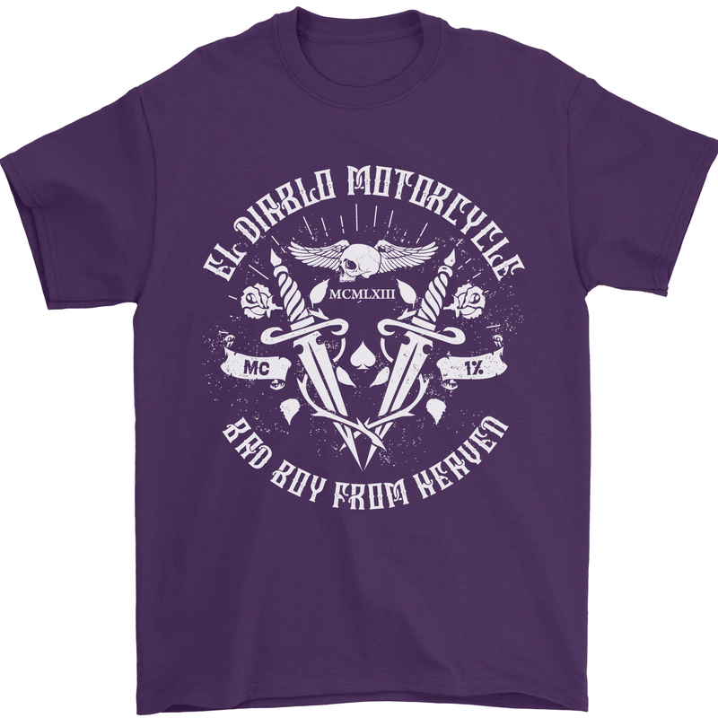 El Diablo Motorcycle Biker Motorbike Mens T-Shirt Cotton Gildan Purple