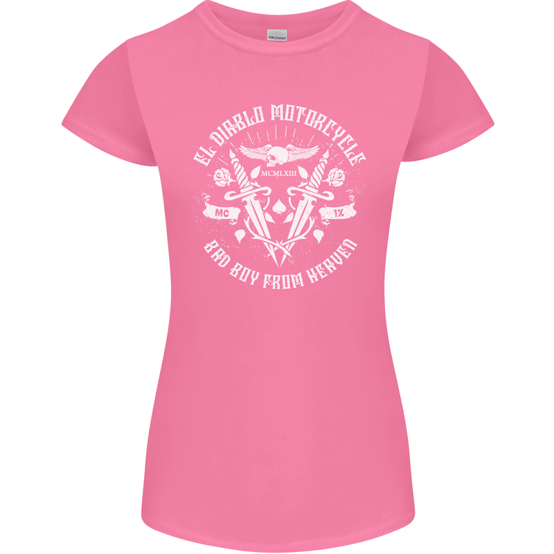 El Diablo Motorcycle Biker Motorbike Womens Petite Cut T-Shirt Azalea