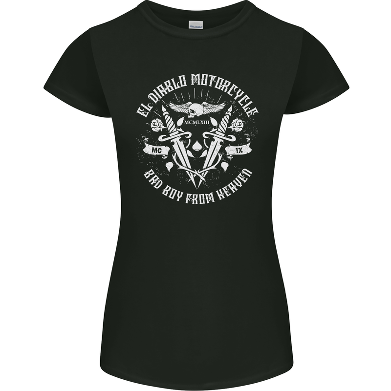 El Diablo Motorcycle Biker Motorbike Womens Petite Cut T-Shirt Black