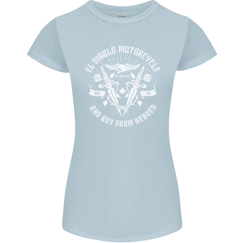 El Diablo Motorcycle Biker Motorbike Womens Petite Cut T-Shirt Light Blue