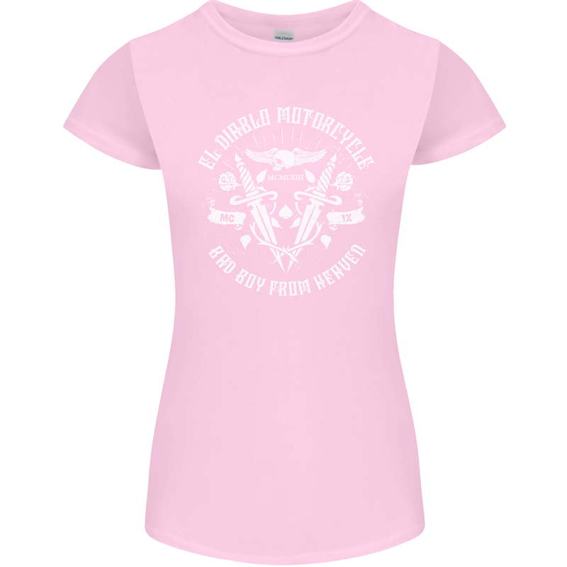 El Diablo Motorcycle Biker Motorbike Womens Petite Cut T-Shirt Light Pink