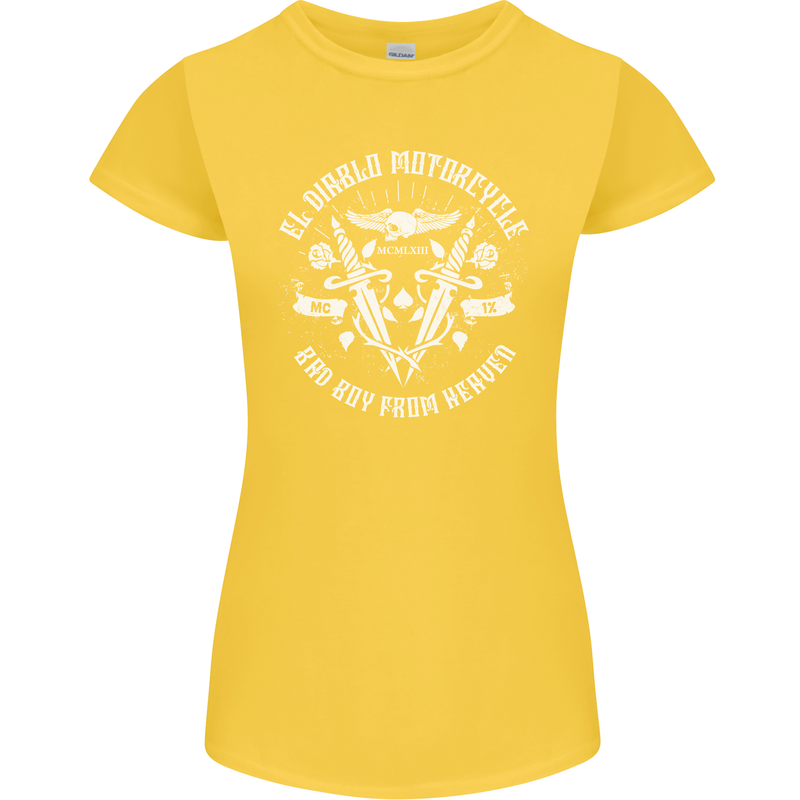 El Diablo Motorcycle Biker Motorbike Womens Petite Cut T-Shirt Yellow