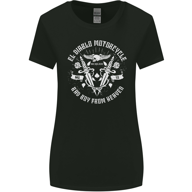 El Diablo Motorcycle Biker Motorbike Womens Wider Cut T-Shirt Black