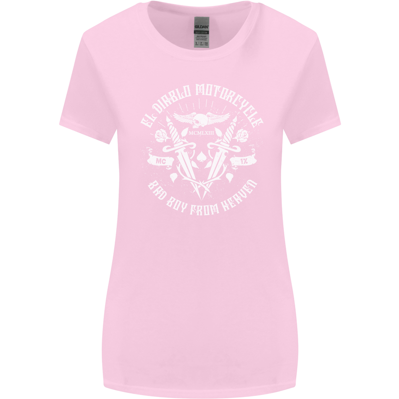 El Diablo Motorcycle Biker Motorbike Womens Wider Cut T-Shirt Light Pink