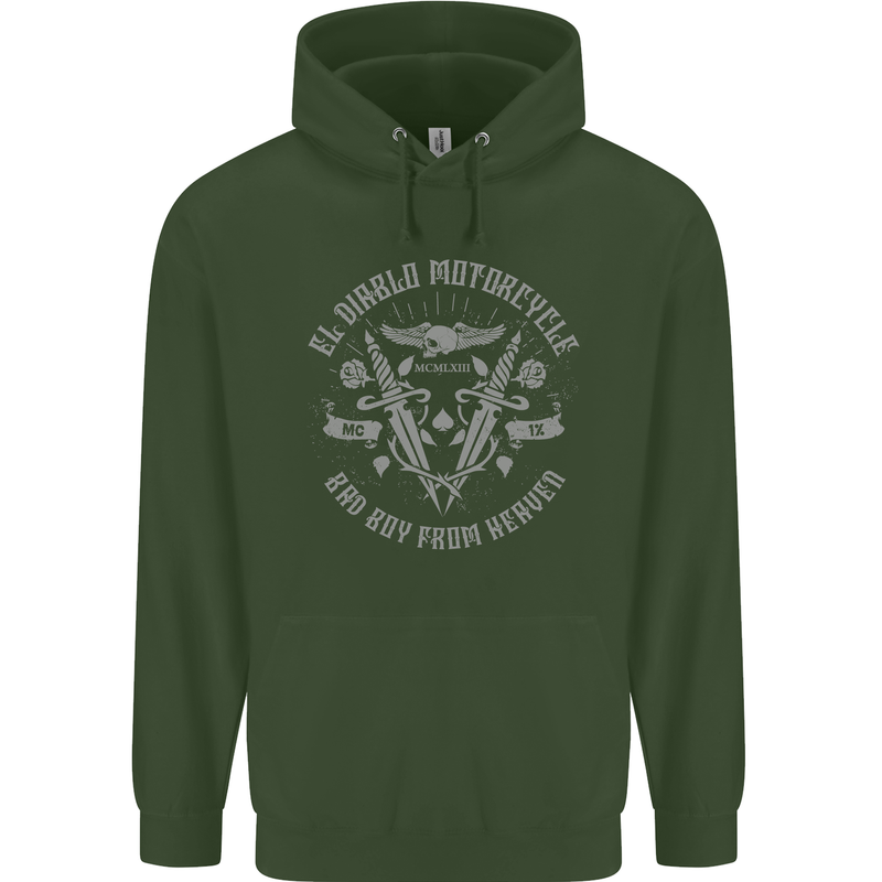 El Diablo Motorcycle Motorbike Biker Childrens Kids Hoodie Forest Green