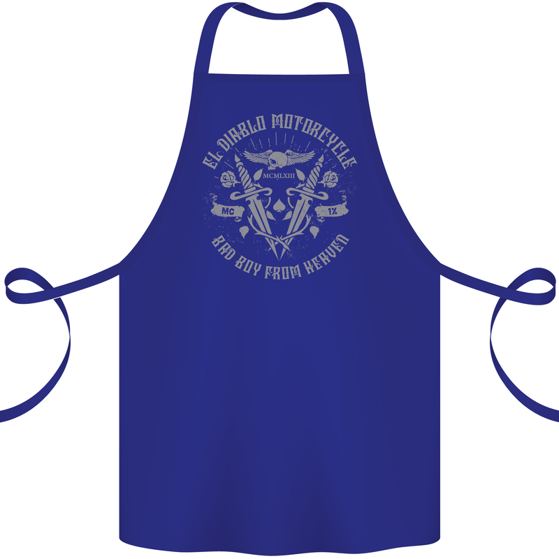 El Diablo Motorcycle Motorbike Biker Cotton Apron 100% Organic Royal Blue