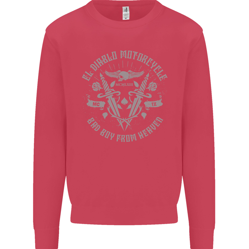 El Diablo Motorcycle Motorbike Biker Kids Sweatshirt Jumper Heliconia