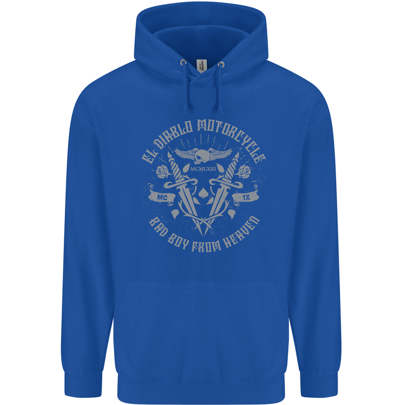 El Diablo Motorcycle Motorbike Biker Mens 80% Cotton Hoodie Royal Blue