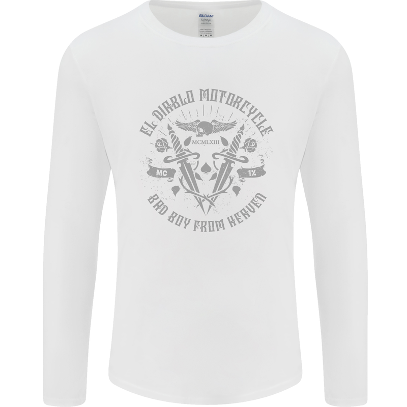 El Diablo Motorcycle Motorbike Biker Mens Long Sleeve T-Shirt White