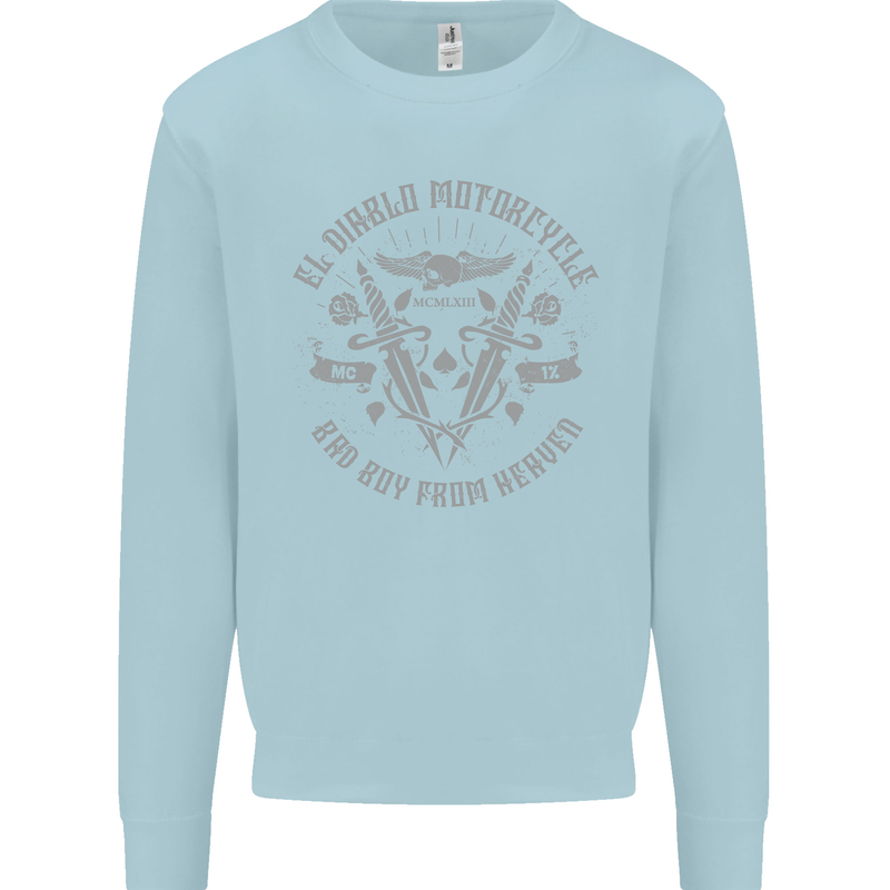 El Diablo Motorcycle Motorbike Biker Mens Sweatshirt Jumper Light Blue