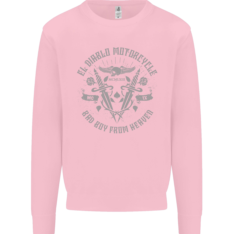 El Diablo Motorcycle Motorbike Biker Mens Sweatshirt Jumper Light Pink