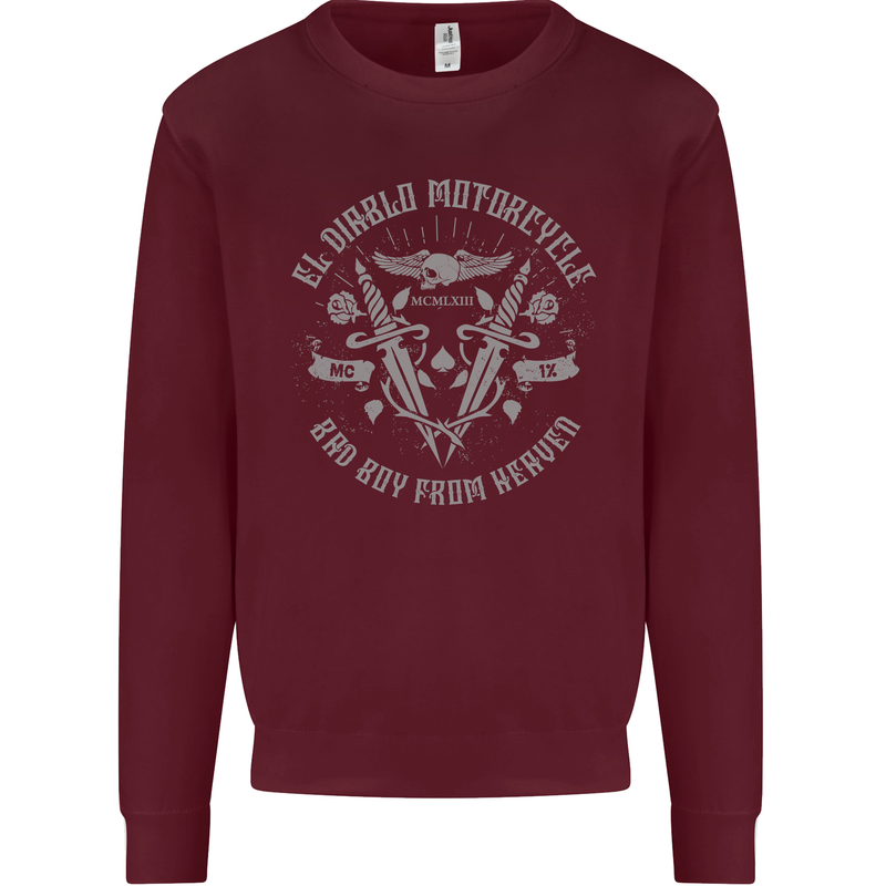 El Diablo Motorcycle Motorbike Biker Mens Sweatshirt Jumper Maroon