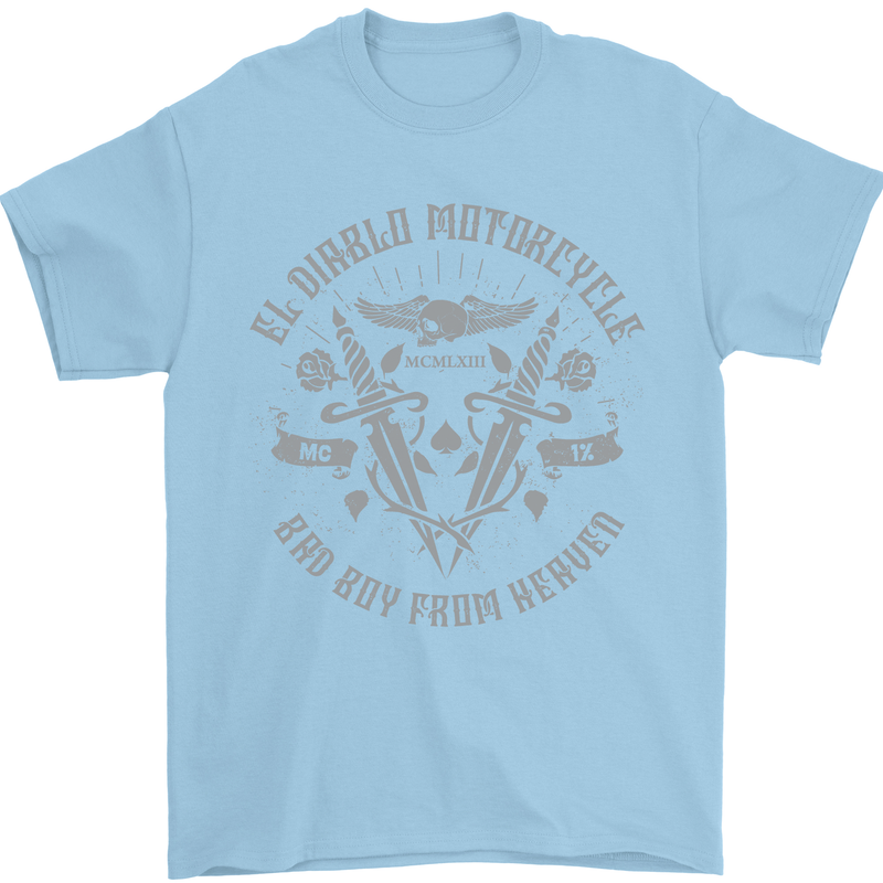 El Diablo Motorcycle Motorbike Biker Mens T-Shirt Cotton Gildan Light Blue