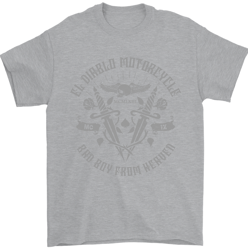 El Diablo Motorcycle Motorbike Biker Mens T-Shirt Cotton Gildan Sports Grey