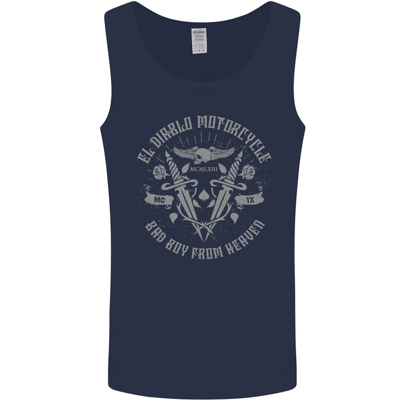 El Diablo Motorcycle Motorbike Biker Mens Vest Tank Top Navy Blue
