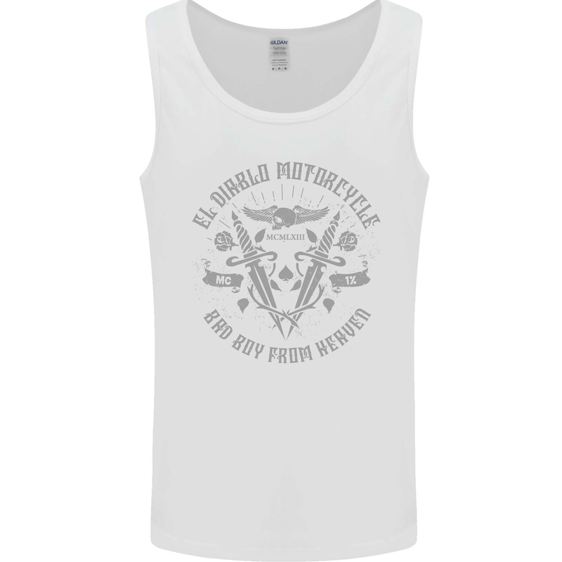 El Diablo Motorcycle Motorbike Biker Mens Vest Tank Top White