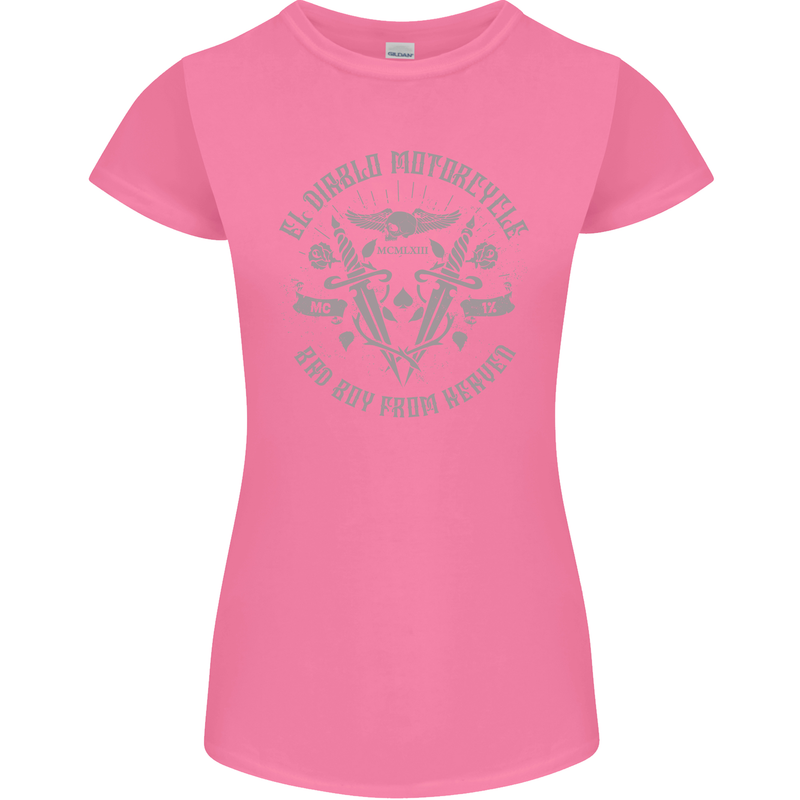 El Diablo Motorcycle Motorbike Biker Womens Petite Cut T-Shirt Azalea