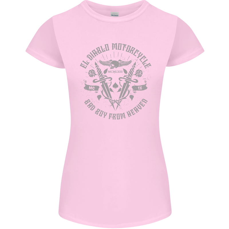 El Diablo Motorcycle Motorbike Biker Womens Petite Cut T-Shirt Light Pink