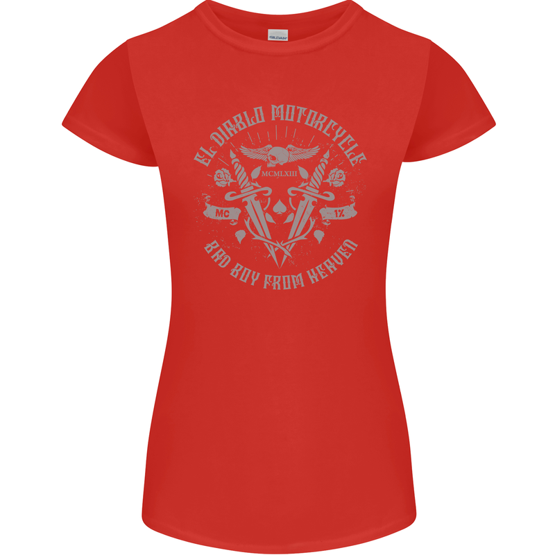 El Diablo Motorcycle Motorbike Biker Womens Petite Cut T-Shirt Red