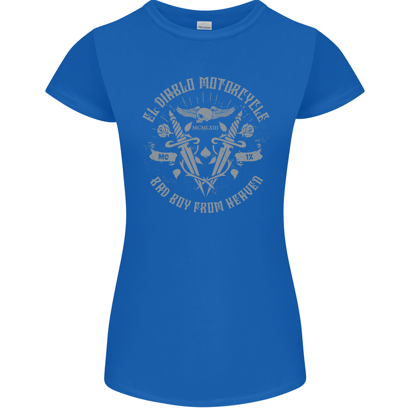El Diablo Motorcycle Motorbike Biker Womens Petite Cut T-Shirt Royal Blue