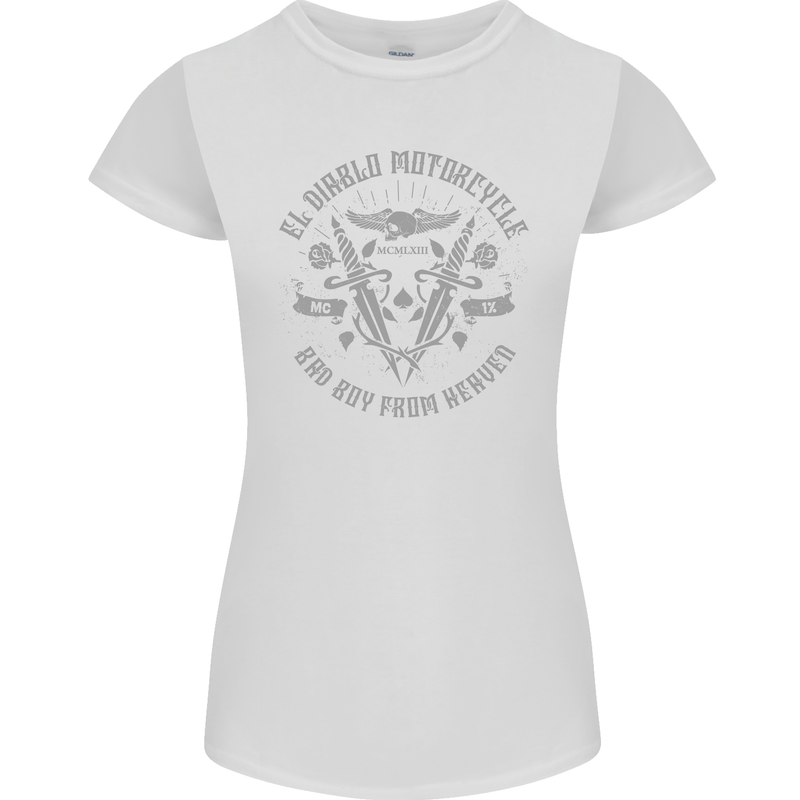 El Diablo Motorcycle Motorbike Biker Womens Petite Cut T-Shirt White