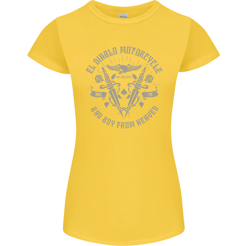 El Diablo Motorcycle Motorbike Biker Womens Petite Cut T-Shirt Yellow