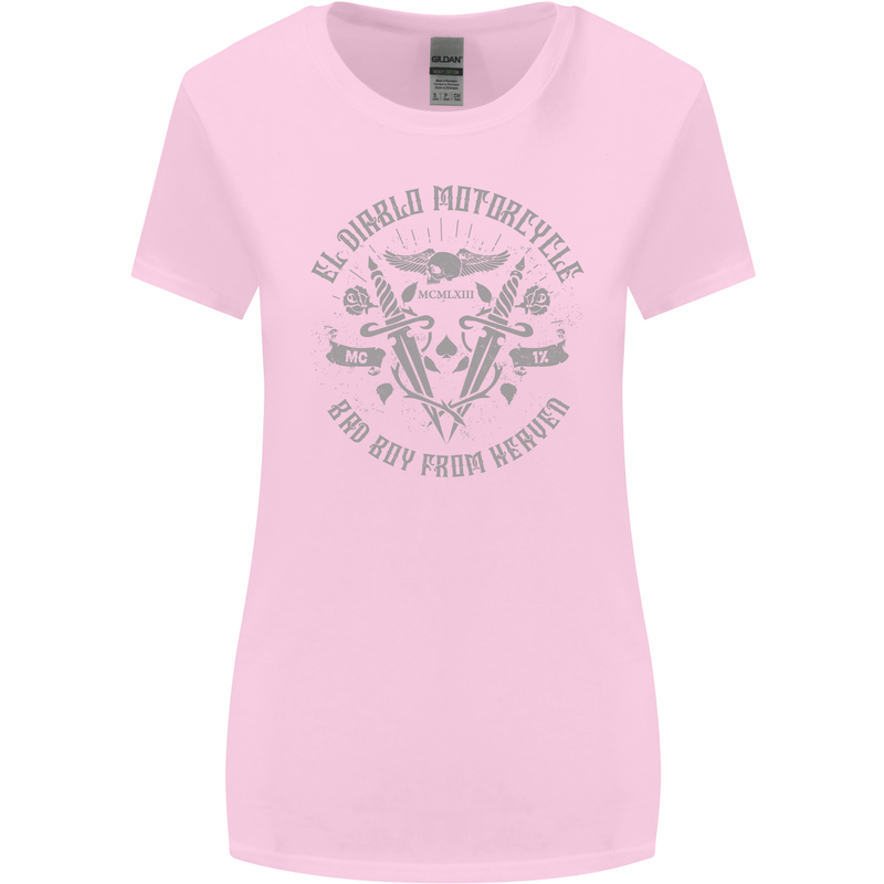 El Diablo Motorcycle Motorbike Biker Womens Wider Cut T-Shirt Light Pink