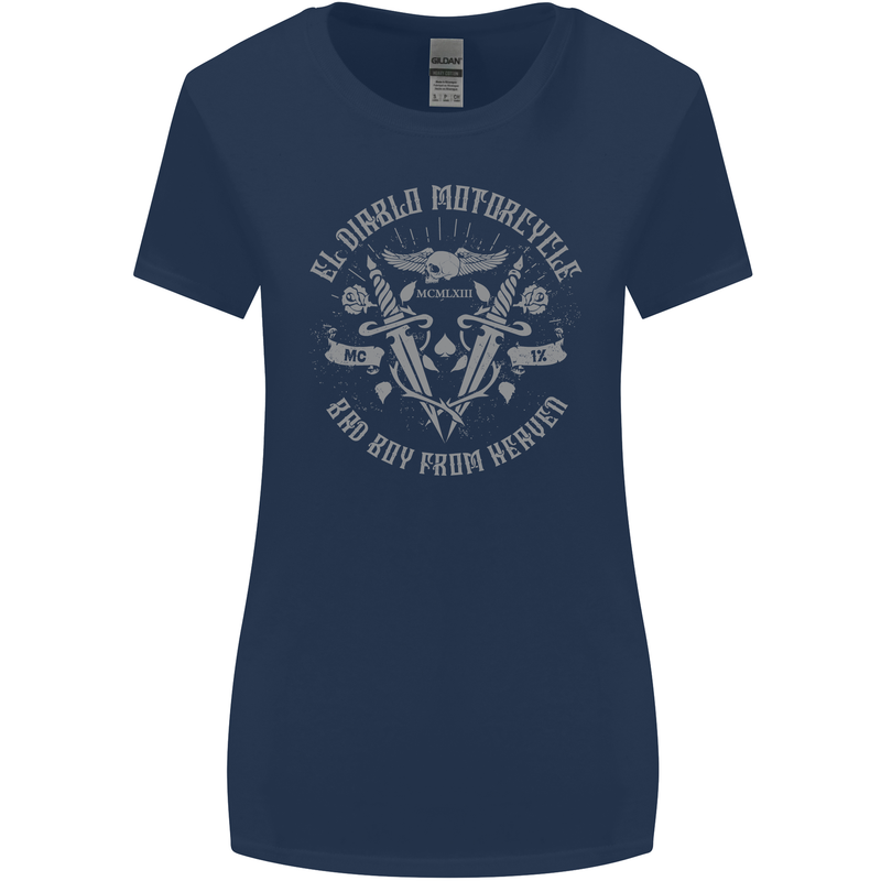 El Diablo Motorcycle Motorbike Biker Womens Wider Cut T-Shirt Navy Blue