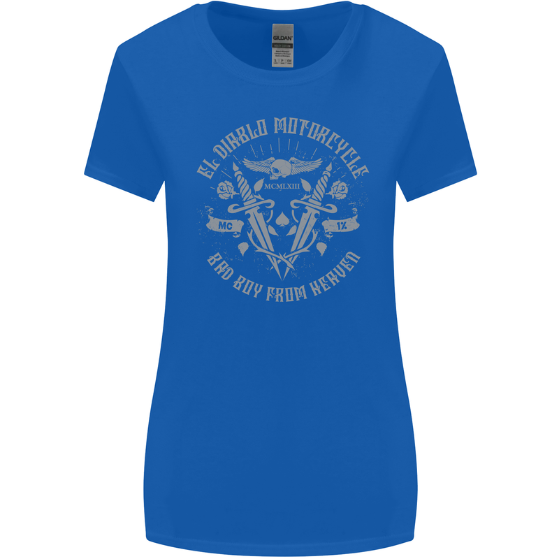 El Diablo Motorcycle Motorbike Biker Womens Wider Cut T-Shirt Royal Blue