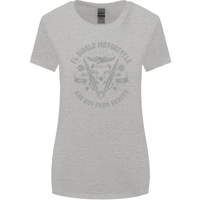 El Diablo Motorcycle Motorbike Biker Womens Wider Cut T-Shirt Sports Grey