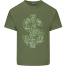 Electric Dollar Sign Bitcoin Mens Cotton T-Shirt Tee Top Military Green