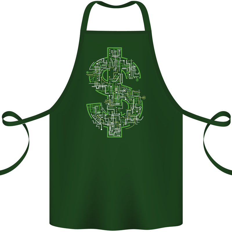 Electric Dollar Sign Crypto Cash Cotton Apron 100% Organic Forest Green