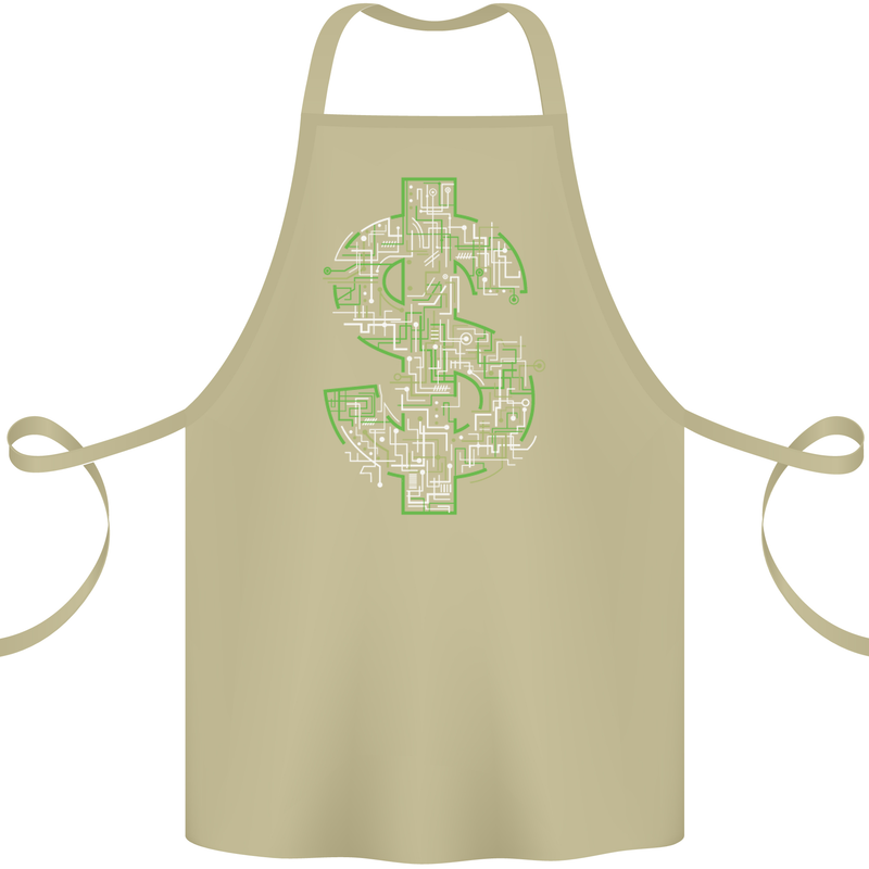 Electric Dollar Sign Crypto Cash Cotton Apron 100% Organic Khaki