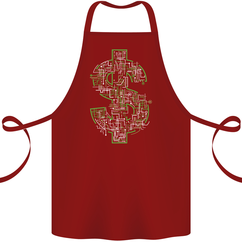 Electric Dollar Sign Crypto Cash Cotton Apron 100% Organic Maroon