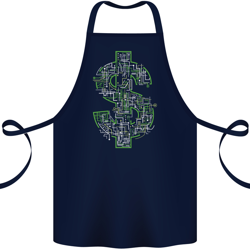 Electric Dollar Sign Crypto Cash Cotton Apron 100% Organic Navy Blue