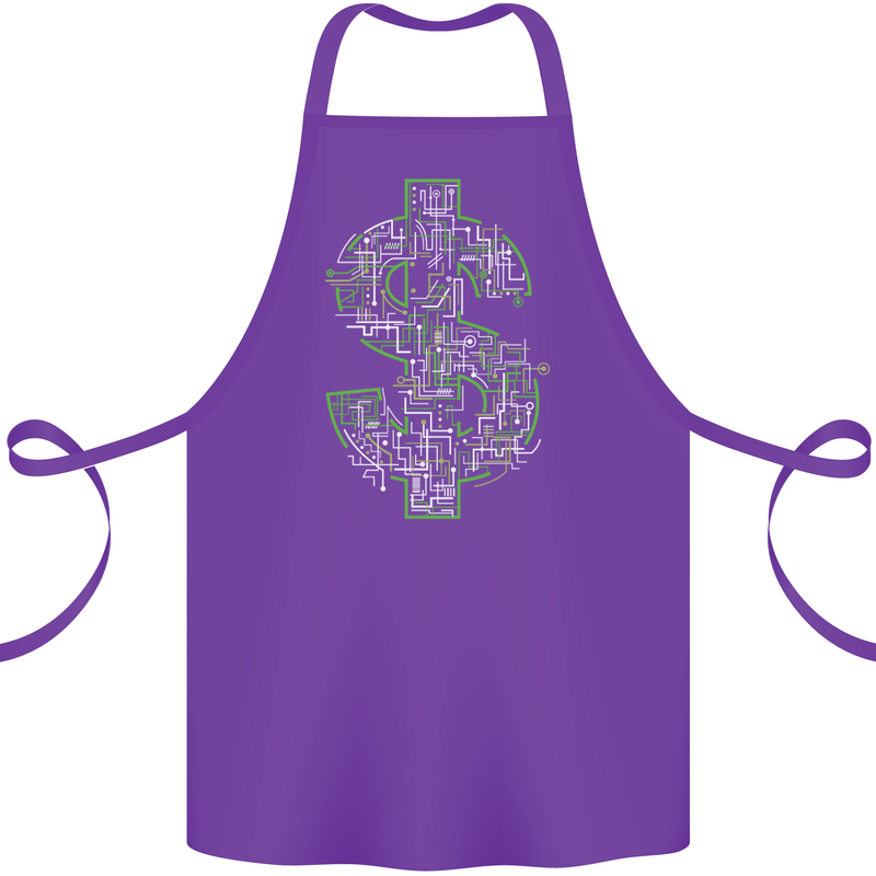 Electric Dollar Sign Crypto Cash Cotton Apron 100% Organic Purple