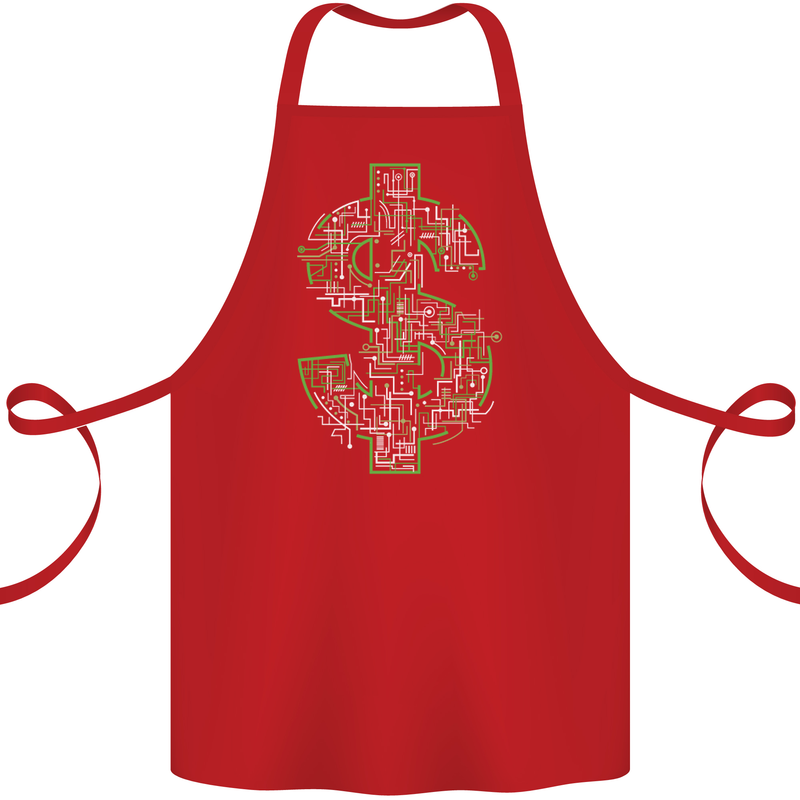 Electric Dollar Sign Crypto Cash Cotton Apron 100% Organic Red