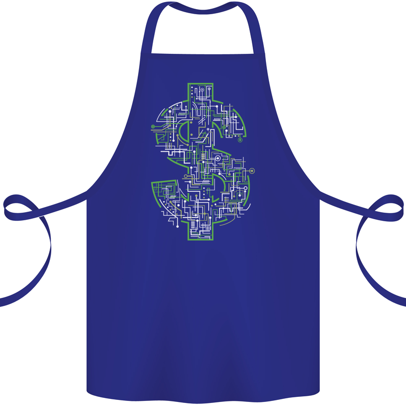 Electric Dollar Sign Crypto Cash Cotton Apron 100% Organic Royal Blue