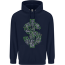 Electric Dollar Sign Crypto Cash Mens 80% Cotton Hoodie Navy Blue