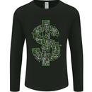 Electric Dollar Sign Crypto Cash Mens Long Sleeve T-Shirt Black